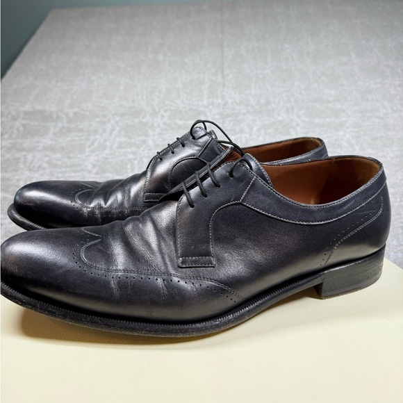 A Testoni Black Leather Wintip Lace Up Dress Shoe Mens Size 10.5